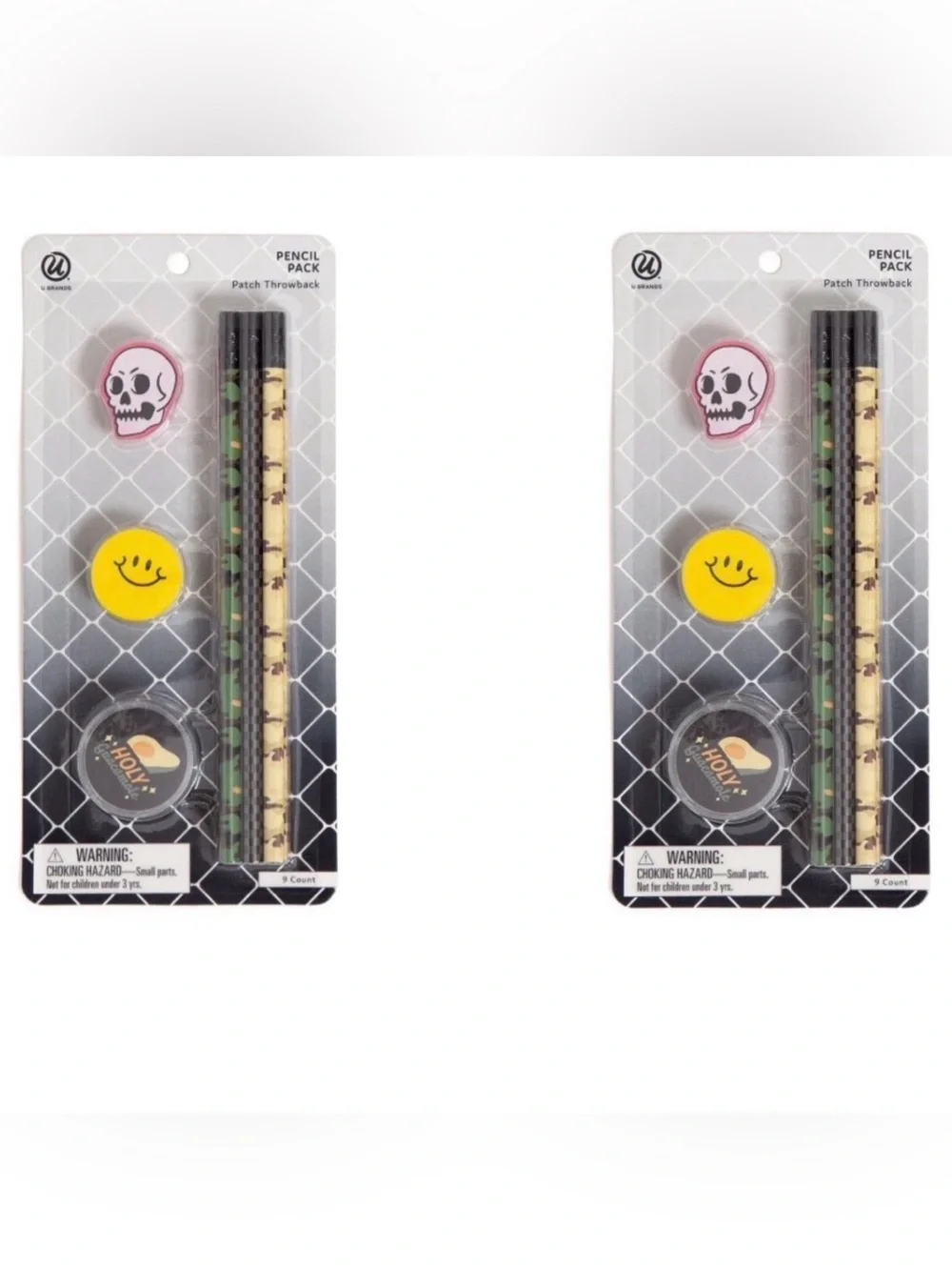 2X Pencil and Eraser Set - Black, Yellow, Pink -